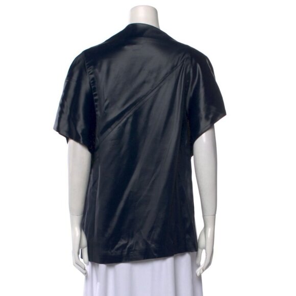 3.1 PHILLIP LIM Cape Top 10 Lacquered Leatherette Flare Short Sleeve Blouse $495 - Picture 7 of 7